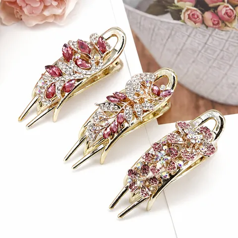 Vintage Rhinestone Flower Hair Claw Clips Elegant Botanical Floral Alloy Acrylic Hairpins Banquet Wedding Hair Jewelry For Women