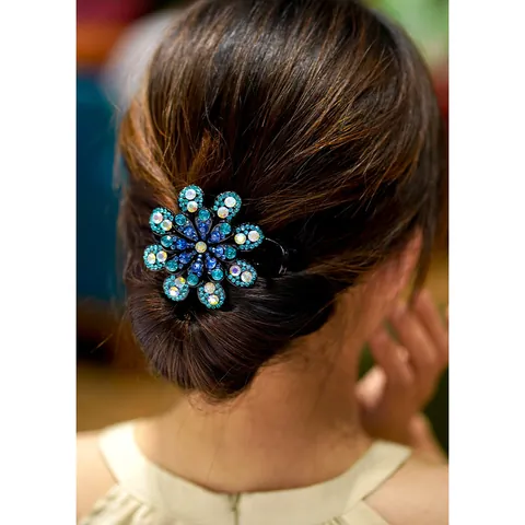 Vintage Strass Bloem Haarklauw Voor Vrouwen Elegante Etnische Stijl Acryl Haarklem Voor Feest Banket Dagelijkse Haaraccessoires