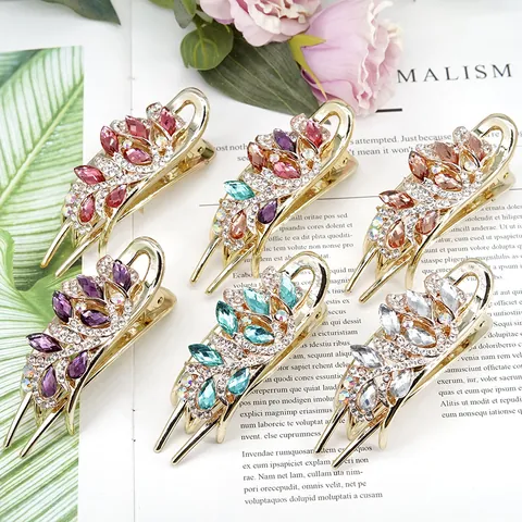 Vintage Rhinestone Flower Hair Claw Clips Elegant Botanical Floral Alloy Acrylic Hairpins Banquet Wedding Hair Jewelry For Women