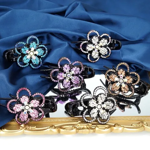 Fermaglio per Capelli a Granchio Vintage con Fiori Traforati e Strass Accessorio per Capelli in Cristallo Brillante da Donna