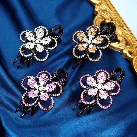 Fermaglio per Capelli a Granchio Vintage con Fiori Traforati e Strass Accessorio per Capelli in Cristallo Brillante da Donna