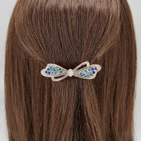 Korean Style Rhinestone Bowknot Butterfly Hair Clip Elegant Alloy Spring Clip Hair Accessory For Women Party Wedding Hair Decor