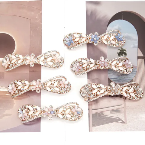 Sweet Alloy Rhinestone Flower Bowknot Hair Clip Elegant Spring Barrette Wedding Party Hair Accessories For Women Jewelry