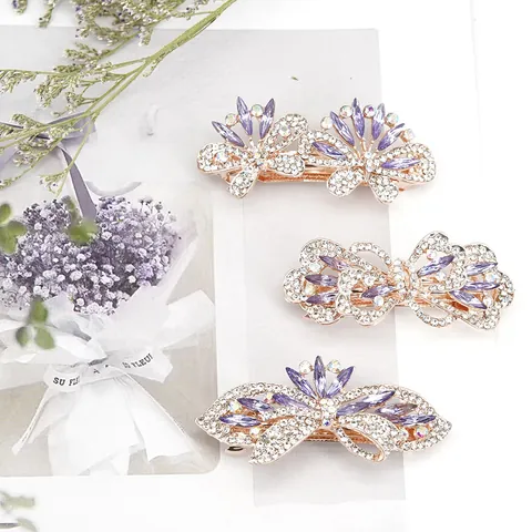 Vintage Alloy Butterfly Rhinestone Hair Clip Elegant Crystal Flower Spring Clip For Women Wedding Banquet Hair Accessories
