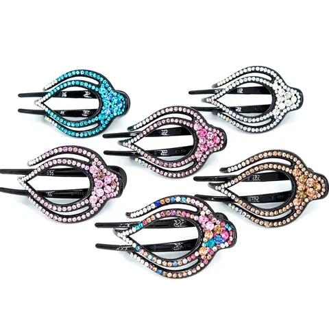 Vintage Rhinestone Hair Clips For Women Elegant Acrylic Crystal Flower Bird Hair Claw Triple Tooth Hair Accessory Gift