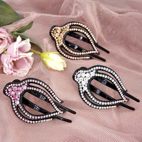 Vintage Rhinestone Hair Clips For Women Elegant Acrylic Crystal Flower Bird Hair Claw Triple Tooth Hair Accessory Gift