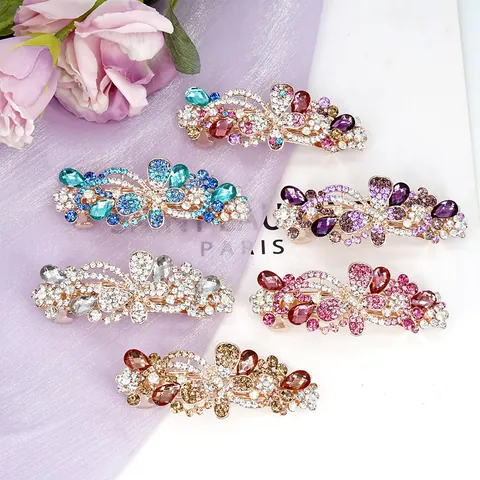 Elegant Alloy Rhinestone Butterfly Flower Hair Clip For Women Korean Style Spring Clip Hair Jewelry For Wedding Party