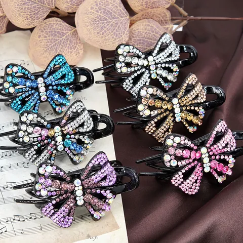 Vintage Butterfly Hair Claw Clip Elegant Acrylic Rhinestone Crystal Hair Accessories For Women Girls Hair Styling Clip