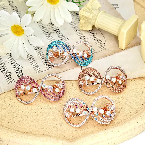 Elegant Rhinestone Scallop Butterfly Leaf Spring Hair Clip For Women Alloy Gold Plated Crystal Hair Accessory For Wedding Banquet Party Daily Headwear Jewelry