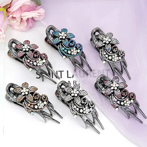 Vintage Rhinestone Flower Hair Claws Acrylic Crystal Hair Clips Elegant Peacock Star Pattern Hair Styling Accessories For Women