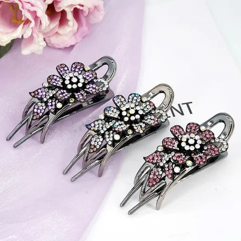 Vintage Rhinestone Flower Hair Claws Acrylic Crystal Hair Clips Elegant Peacock Star Pattern Hair Styling Accessories For Women