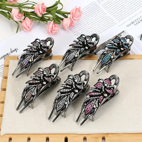 Vintage Rhinestone Butterfly Flower Hair Claws Alloy Acrylic Hair Clips Elegant Hair Accessories For Women Wedding Party