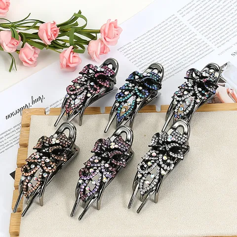 Vintage Rhinestone Butterfly Flower Hair Claws Alloy Acrylic Hair Clips Elegant Hair Accessories For Women Wedding Party