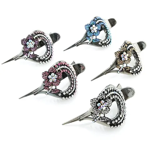 Vintage Rhinestone Flower Hair Claw Clip For Women Elegant Alloy Crystal Round Ring Hairclip Fashion Party Hair Accessories