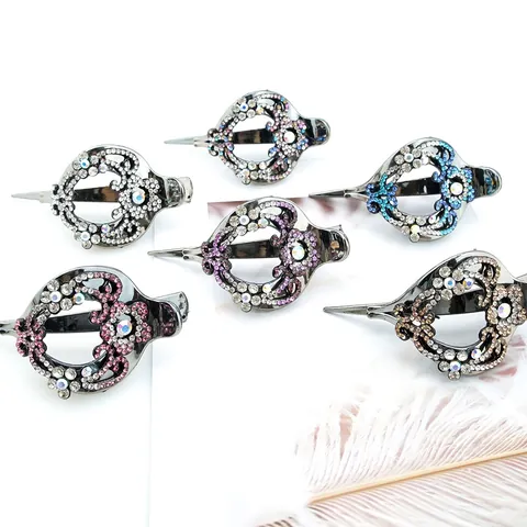Vintage Rhinestone Flower Heart Duckbill Hair Clip Elegant Gunmetal Alloy Crystal Daisy Hairclip For Women Accessory