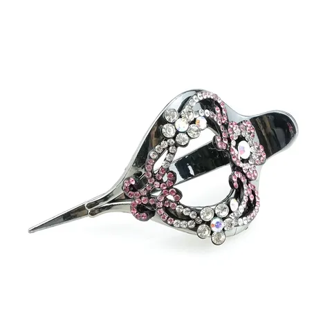 Vintage Rhinestone Flower Heart Duckbill Hair Clip Elegant Gunmetal Alloy Crystal Daisy Hairclip For Women Accessory