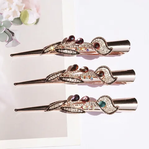 Vintage Strass Blume Haarklammer Elegant Prunkwinde Entenschnabel Clip Roségold Legierung Blatt Haarnadel Damen Schmuck