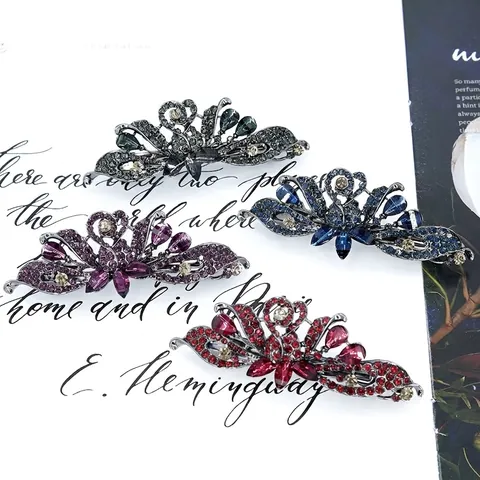 Fermaglio per Capelli a Molla in Lega Vintage con Strass e Tulipani Elegante Copricapo di Cristallo per Donna Gioielli per Capelli per Feste