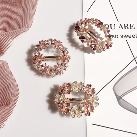 Elegant Alloy Floral Rhinestone Hair Clip For Women Luxury Crystal Spring Barrette For Wedding Party Daily Headwear