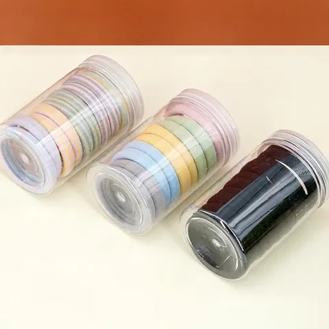 High Elastic Seamless Polyester Hair Ties For Women Girls Thick Solid Color Striped Scrunchies With Storage Container