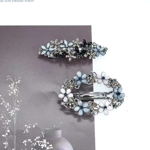Vintage Luxury Rhinestone Flower Hair Clips For Women Elegant Alloy Floral Spring Clips Glitter Hair Accessories For Party Daily