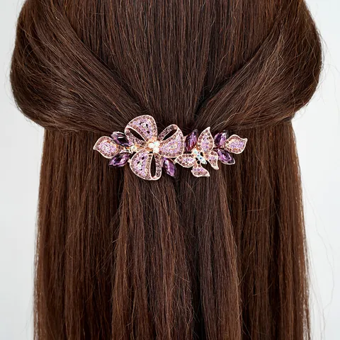 Vintage Flower Butterfly Alloy Rhinestone Spring Hair Clip Elegant Crystal Ponytail Barrette Women Fashion Headwear Accessories