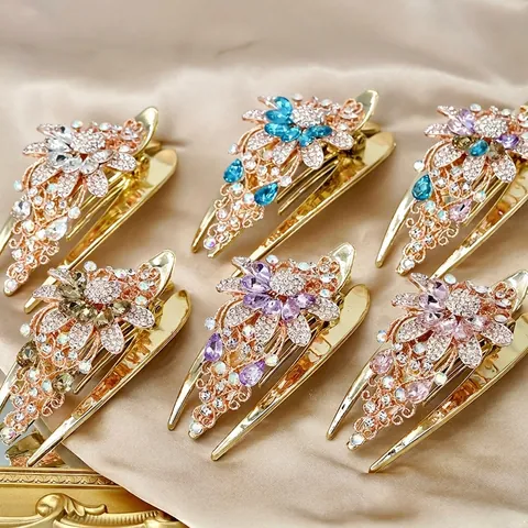Pinza para Cabello Floral Elegante Con Diamantes de Imitación Horquilla Grande de Acrílico Accesorio Retro para Boda Fiesta