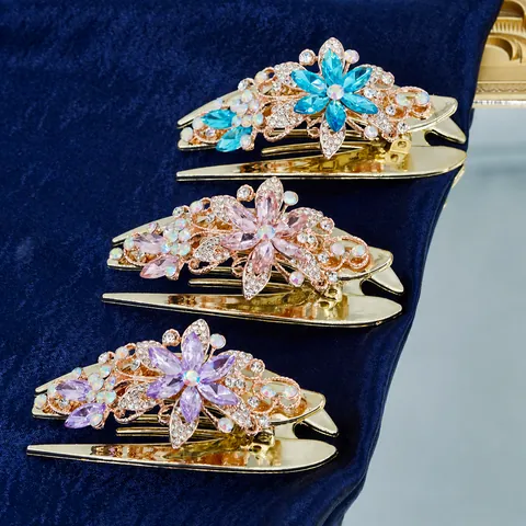 Elegant Flower Crystal Rhinestone Hair Claw Clip Gold Metal Vintage Hairpin For Women Wedding Party Hair Accessories