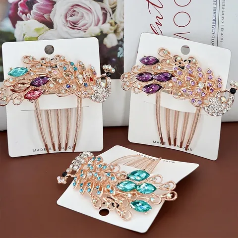 Pettine per Capelli Vintage a Forma di Pavone in Lega con Strass per Donna Sposa Matrimonio Accessori Decorativi