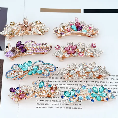 Vintage Rhinestone Flower Hair Clips For Women Gold Plated Alloy Spring Clip Butterfly Hairpin Wedding Party Jewelry