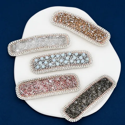 Elegant Rhinestone Crystal Beaded Hair Clip For Women Alloy BB Clip Geometric Korean Style Hairpin Daily Party Hair Accessories