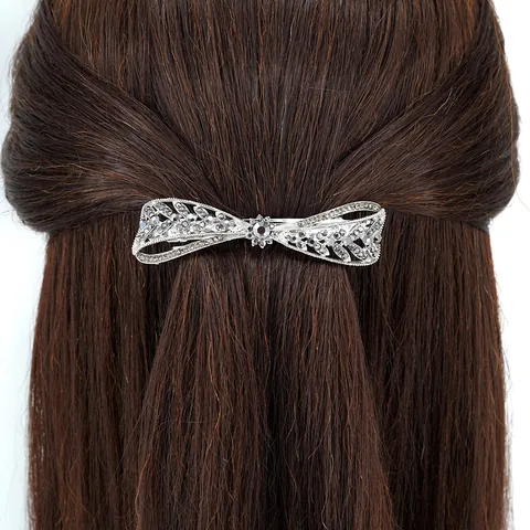 Elegant Alloy Bow Hair Clip For Women With Sparkling Rhinestone Vintage Style Spring Back Clip Fashion Hair Accessory Gift