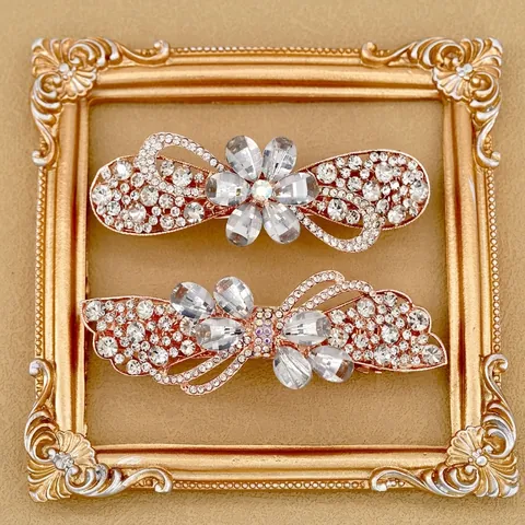 Fermaglio per Capelli a Molla con Fiori e Strass Vintage in Lega Elegante Fiocco di Cristallo per Donna Matrimonio Party Accessori