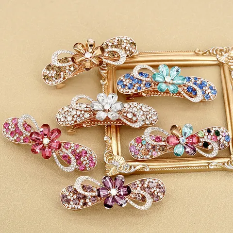 Fermaglio per Capelli a Molla con Fiori e Strass Vintage in Lega Elegante Fiocco di Cristallo per Donna Matrimonio Party Accessori
