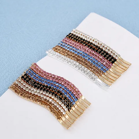Strass Haarnadeln Für Damen Legierung Wellenförmig Gerade Haarklammern Vergoldet Kristall Seitenclips Für Tägliche Verabredung Party Dekorativer Haarschmuck