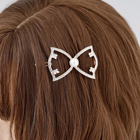 Korean Style Rhinestone Pearl Hair Clips For Women Girls Alloy Gold Plated Bow Heart Leaf Flower Geometric Hairpins Sweet Hair Accessories