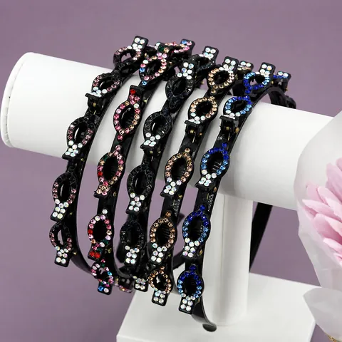 Dubbellaagse Gevlochten Hoofdband Met Clips Strass Haarstyling Tool Voor Vrouwen Elegante Antislip Plastic Hars Haarband Accessoires
