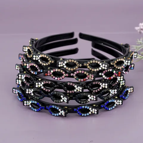 Dubbellaagse Gevlochten Hoofdband Met Clips Strass Haarstyling Tool Voor Vrouwen Elegante Antislip Plastic Hars Haarband Accessoires