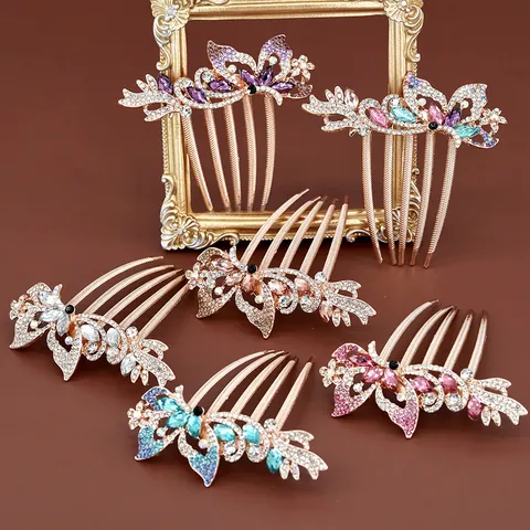 Vintage Alloy Rhinestone Butterfly Hair Comb Elegant Crystal Hair Clip For Women Wedding Party Bridal Headpiece