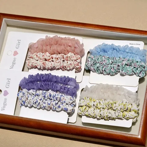 Chouchous en Tissu Floral pour Femmes Style Coréen Doux Organza Maille Élastiques à Cheveux Accessoires de Coiffure Quotidien