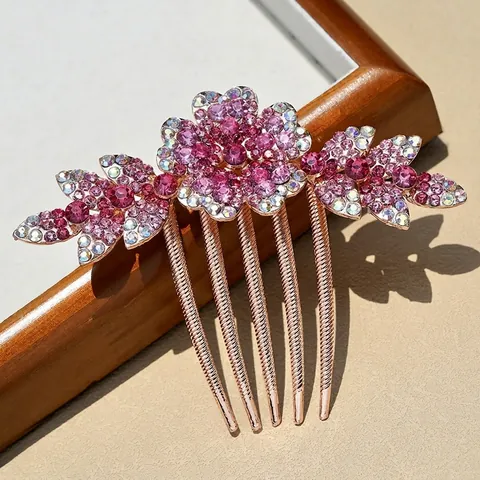 Elegante Legering Strass Bloem Haarkam Voor Vrouwen Vintage Floral Multi Tand Haarklem Bruiloft Feest Bruids Hoofdtooi Accessoire