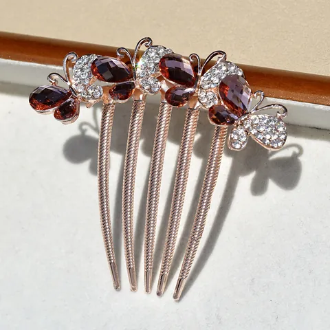 Vintage Alloy Rhinestone Butterfly Hair Comb Elegant Bridal Wedding Hair Accessory For Women Updo Decorative Headpiece