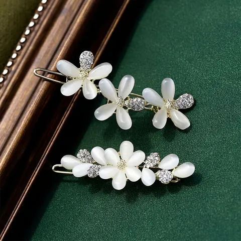 Vintage Katzenaugenstein Blume Schmetterling Haarklammer Strass Gold Legierung Haarnadel Elegante Haarschmuck Für Damen