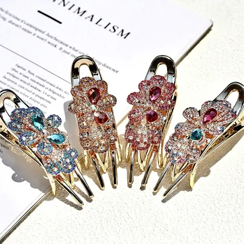 Molletta per Capelli Vintage con Fiori e Strass Elegante Fermaglio in Lega di Acrilico Copricapo Decorativo per Donna