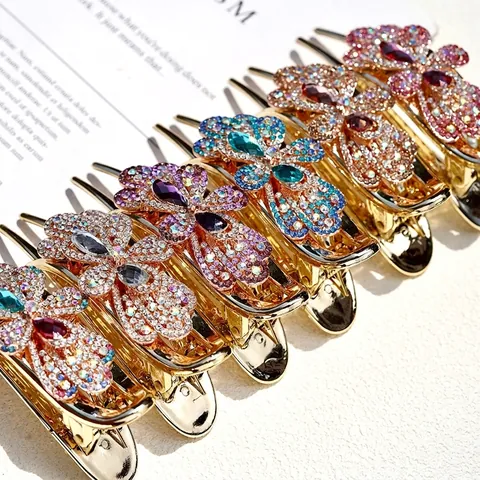 Molletta per Capelli Vintage con Fiori e Strass Elegante Fermaglio in Lega di Acrilico Copricapo Decorativo per Donna