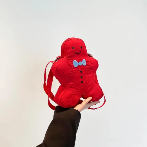 Borsa a Tracolla in Nylon a Forma di Omino di Pan di Zenzero Con Fiocco Blu Ricamato Per Donna Ragazze Regalo di Natale