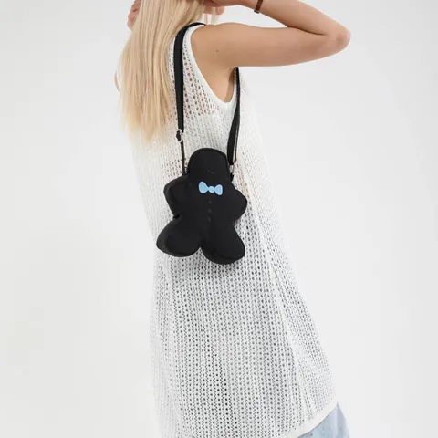Borsa a Tracolla in Nylon a Forma di Omino di Pan di Zenzero Con Fiocco Blu Ricamato Per Donna Ragazze Regalo di Natale