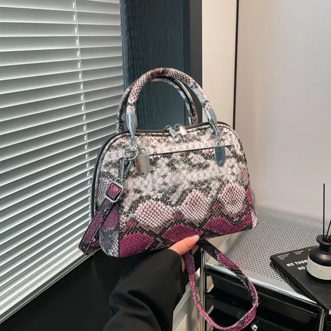 Bolso de Mano de Piel de Serpiente Sintética para Mujer Bloques de Color Vintage Cuero PU Patrón de Pitón Correa Desmontable