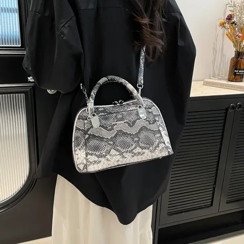 Bolso de Mano de Piel de Serpiente Sintética para Mujer Bloques de Color Vintage Cuero PU Patrón de Pitón Correa Desmontable