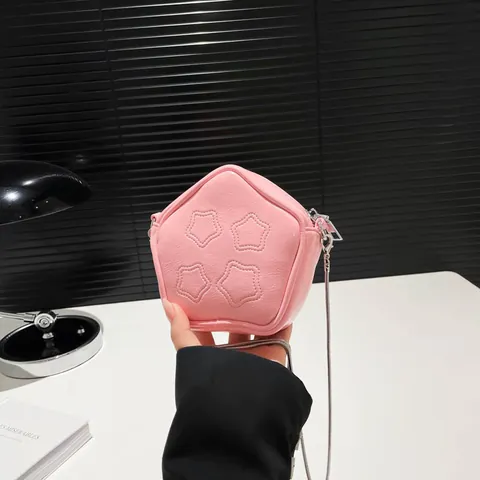 Borsa a Tracolla a Forma di Stella Donna Mini Pelle PU Pentagonal Borsa a Spalla Con Catena Argento Moda Stella Fantasia